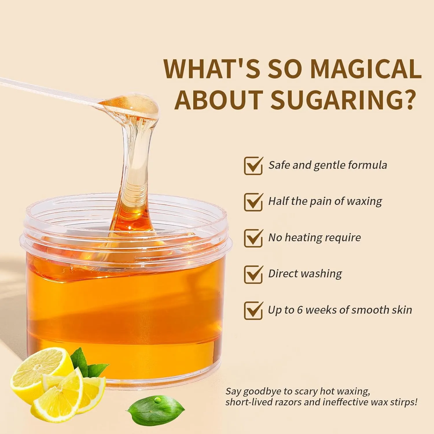 Sugar Wax Kit for Hair Removal: 300g/10.6oz Organic Sugaring Wax for Face Body Legs Bikini Back - with Large Strips and Sticks, Care Oils, Gloves