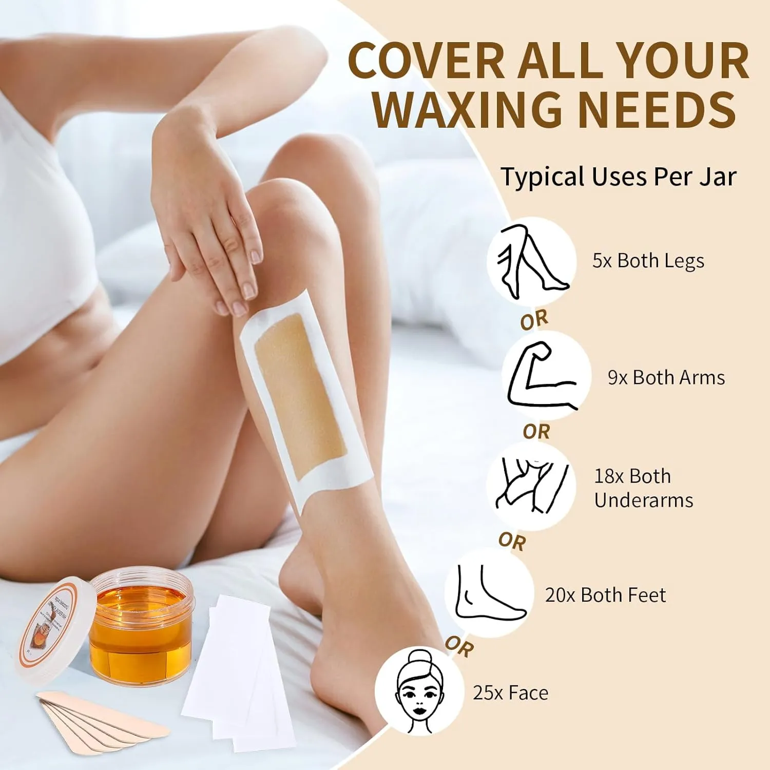Sugar Wax Kit for Hair Removal: 300g/10.6oz Organic Sugaring Wax for Face Body Legs Bikini Back - with Large Strips and Sticks, Care Oils, Gloves