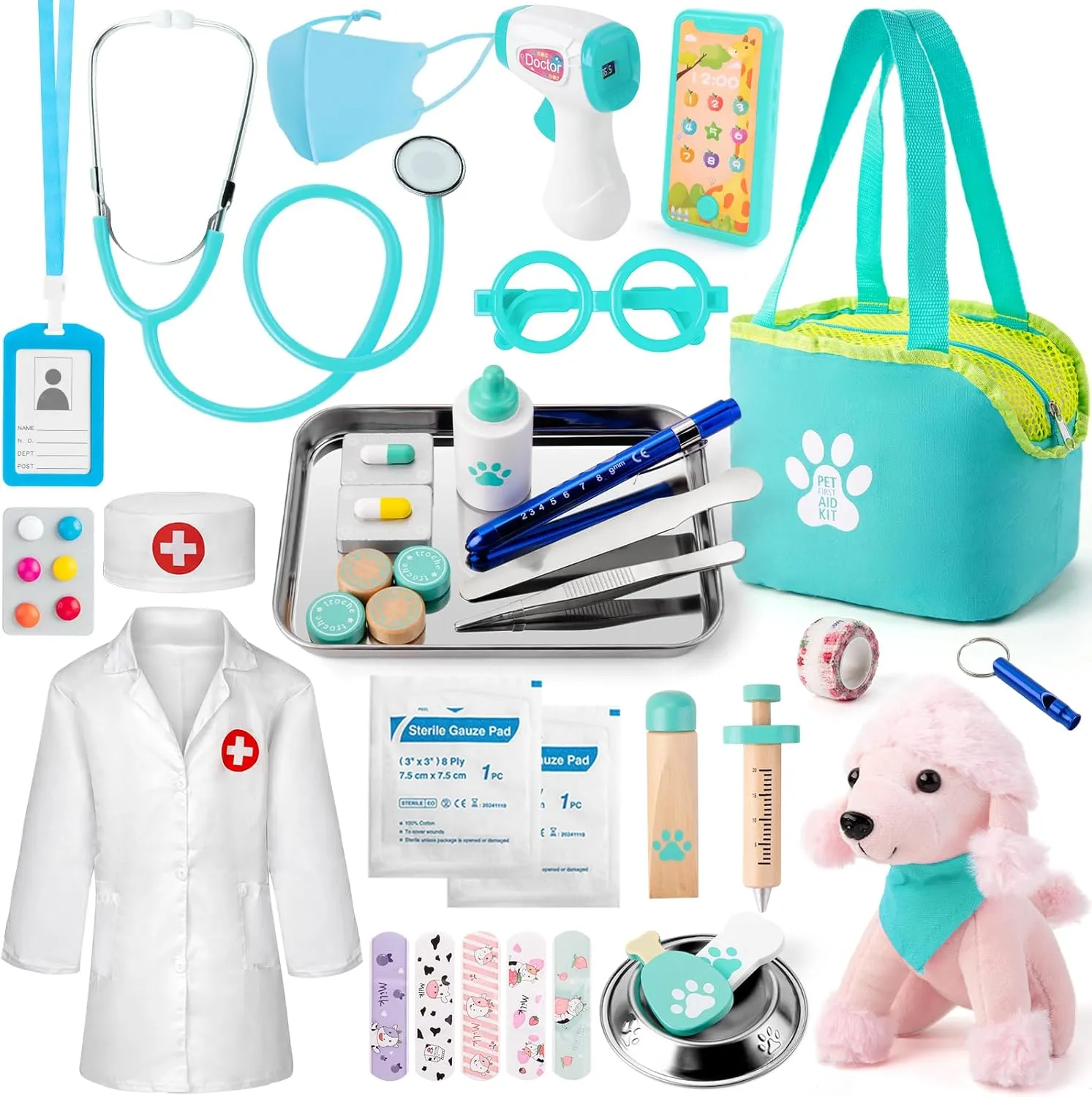 Sundaymot Doctor Kit for Kids, 37PC Pretend Play Doctor Toys, Doctor Kit for Toddlers 3-5, with Dog Toy, Medical Bag, Stethoscope and Other Accessories, for Boys and Girls Fun Role Playing Game