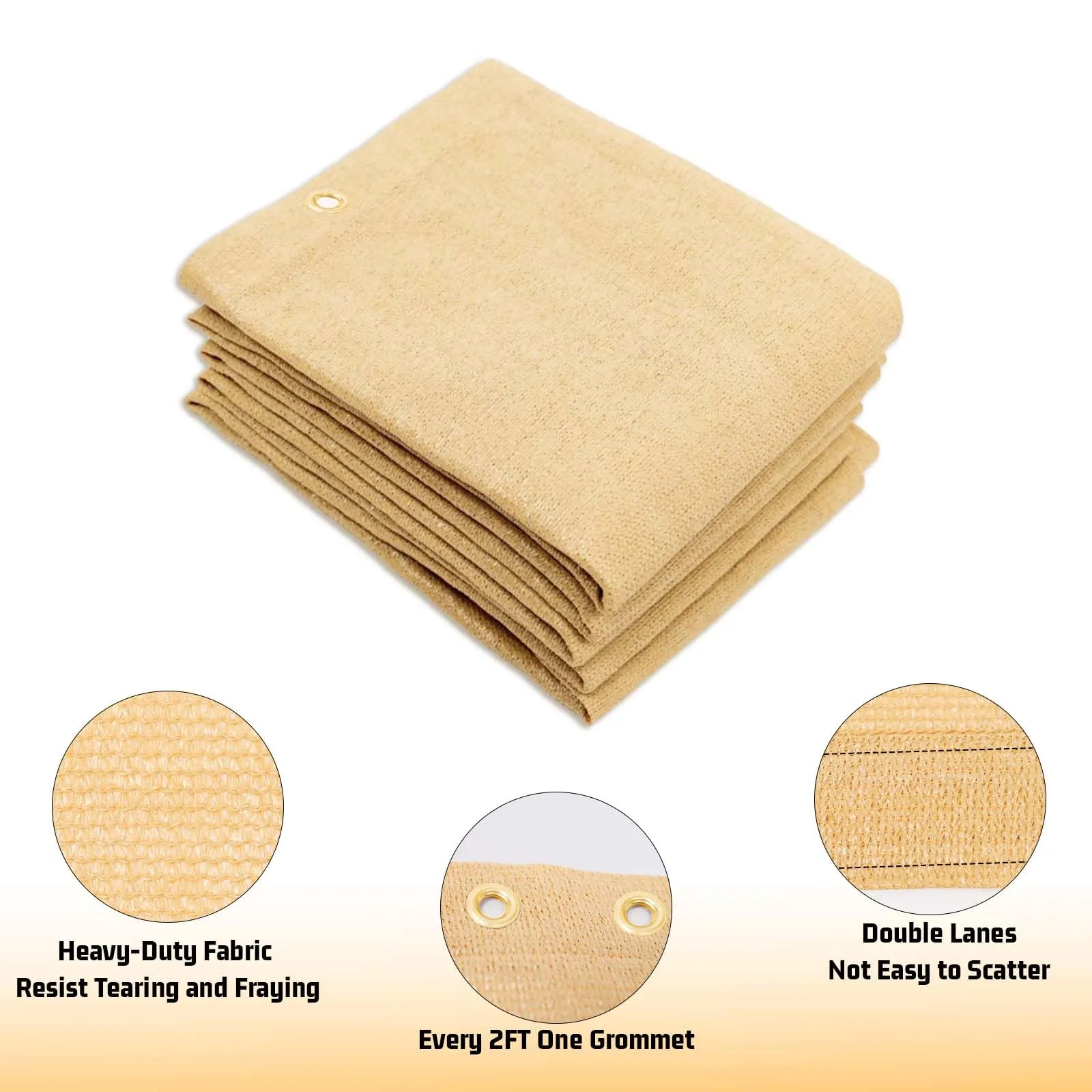 SUNNY GUARD Shade Cloth 10x14 FT Sun Shade Screen Fabric Shade Cover Tarp with Grommets for Pergola Backyard Garden, Sand