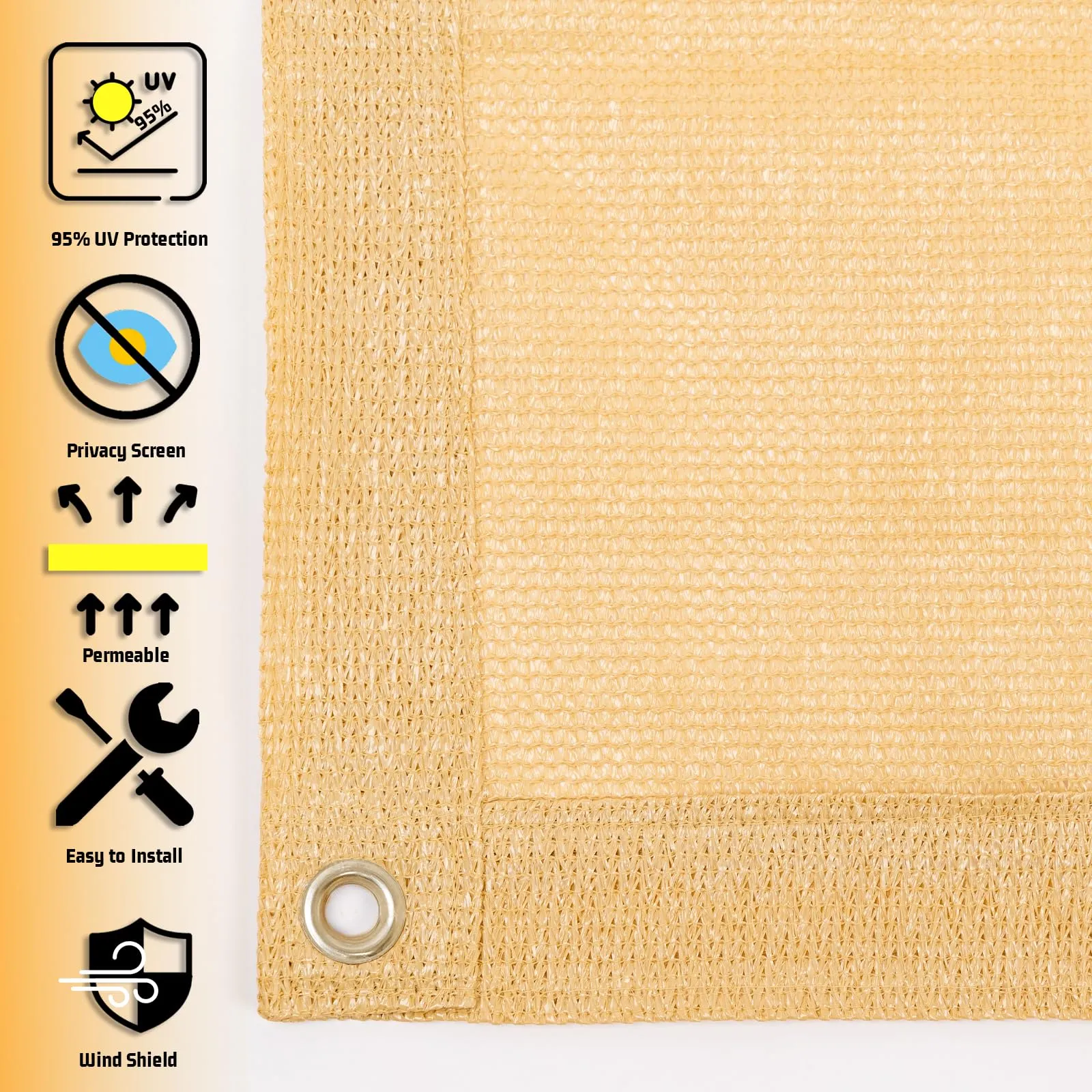 SUNNY GUARD Shade Cloth Custom Size 12x15 FT Sun Shade Screen Fabric Shade Cover Tarp with Grommets for Pergola Backyard Garden, Sand(We Customized)