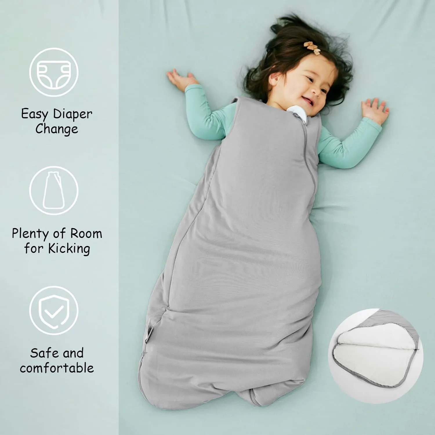 Supersoft Rayon Made from Bamboo Sleep Sack 3-6 Months Newborn Sleep Sack 0-3 Months 1.0 Tog Baby Wearable Blanket with 2-Way Zipper Unisex Sleeping Bag for Babies (2 Pack) Green & Gray