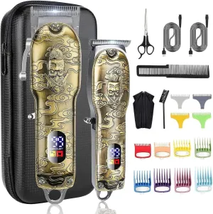 Suttik Professional Barber Hair Clippers and Trimmers Set, Cordless Barber Kit Hair Cutting Kit with Travel Case Barber Clippers Set Professioal Mens Grooming Kit