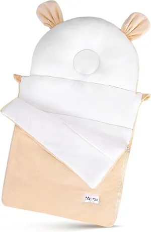 Swaddle Sleeping Bag for Newborn Baby 0-4 Months 0.5 TOG Wearable Blanket with Ergonomic Pillow Cotton Interior Velvet Exterior Easy Zipper No Buttons Unisex Gift Essentials Sleep Sack