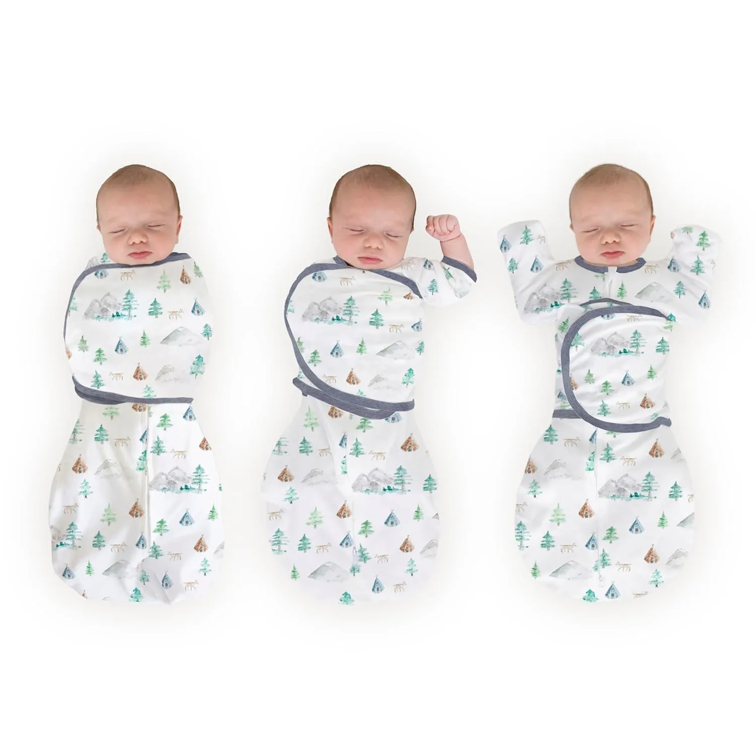 SwaddleDesigns 6-Way Omni Swaddle Sack® Arms Up Swaddle for Newborn, More Options to Calm Startle Reflex, Improves Sleep, Easy Transition Baby Sleep Sack, Sm, 0-3 Month, Watercolor Mountains & Trees