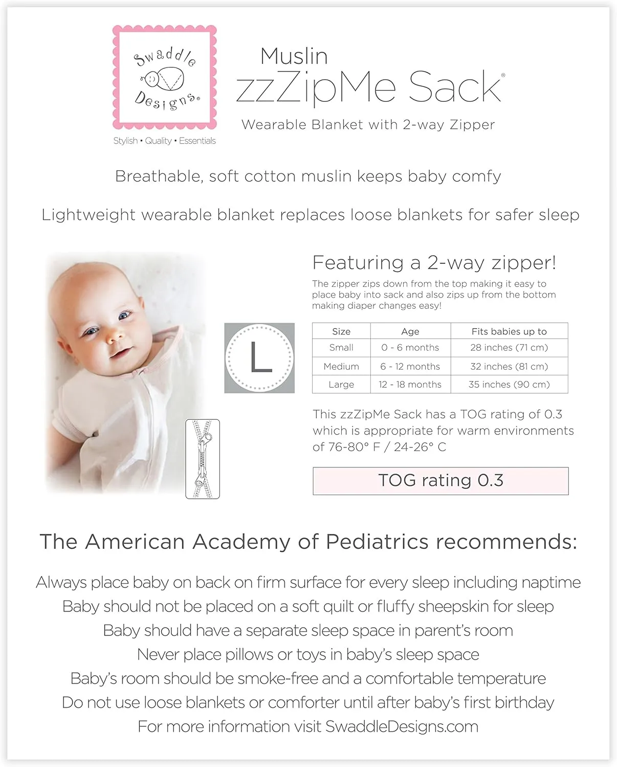 SwaddleDesigns Muslin zzZipMe Sleeping Sack, for Baby Boy and Girl, Wearable Blanket with 2-Way Zipper