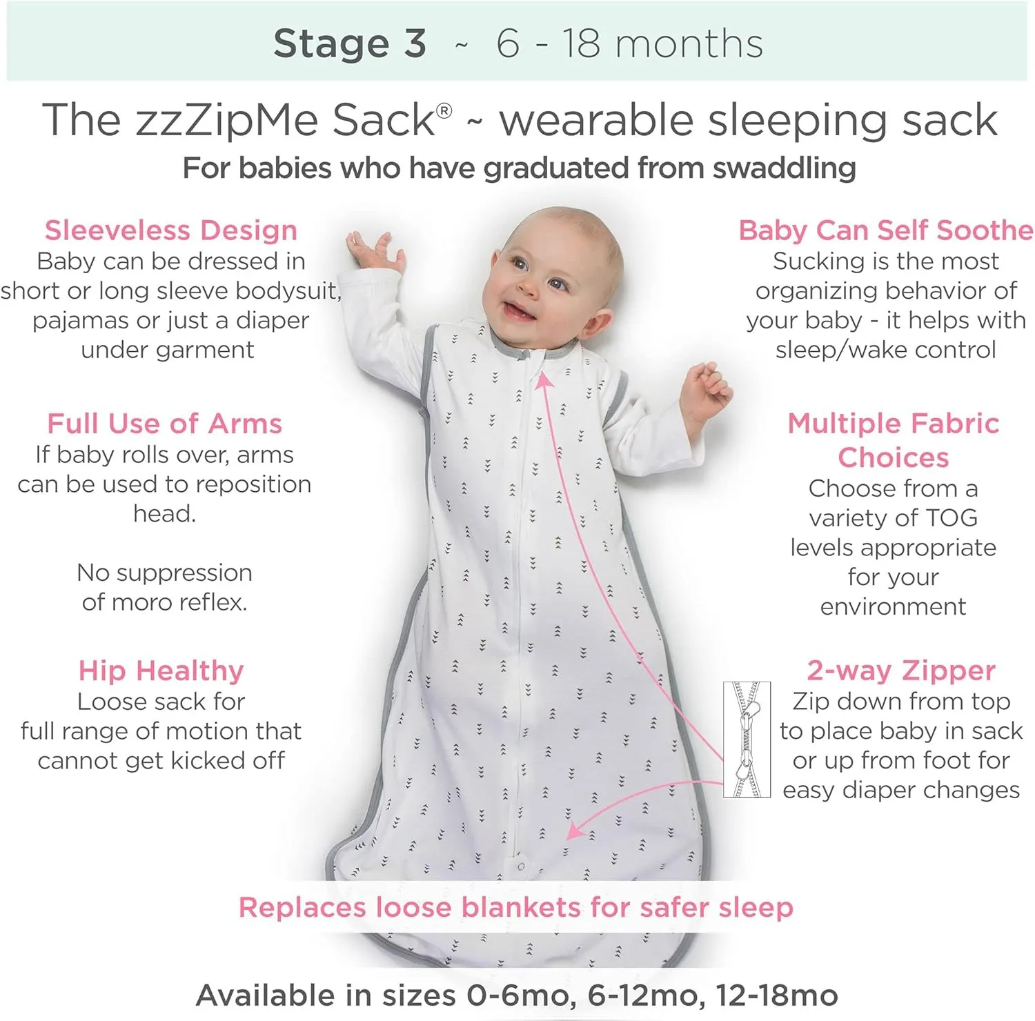 SwaddleDesigns Muslin zzZipMe Sleeping Sack, for Baby Boy and Girl, Wearable Blanket with 2-Way Zipper