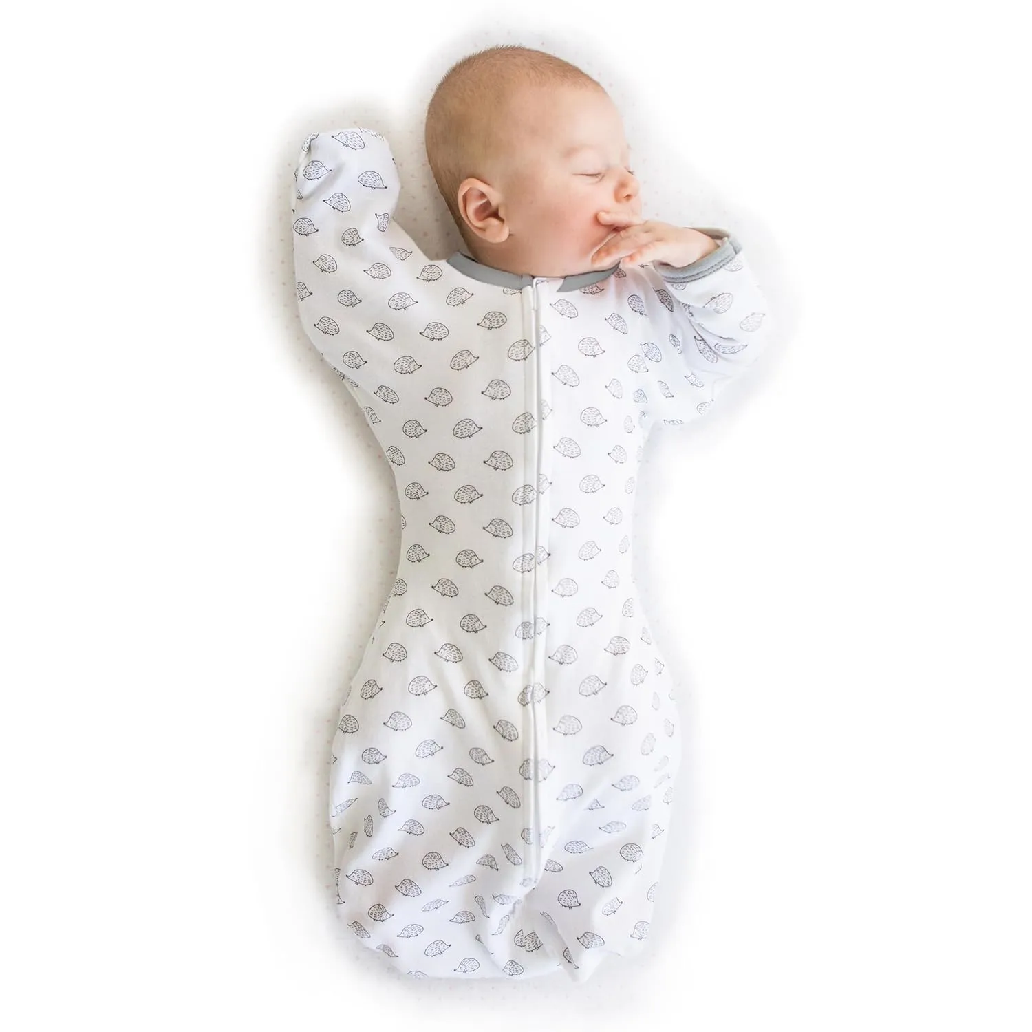 SwaddleDesigns Transitional Swaddle Sack, Arms Up Half-Length Sleeves & Mitten Cuffs, Swaddle for Newborn Transition to Baby Sleep Sack Wearable Blanket, Medium, 3-6 month, 14-21 lb, Tiny Hedgehogs