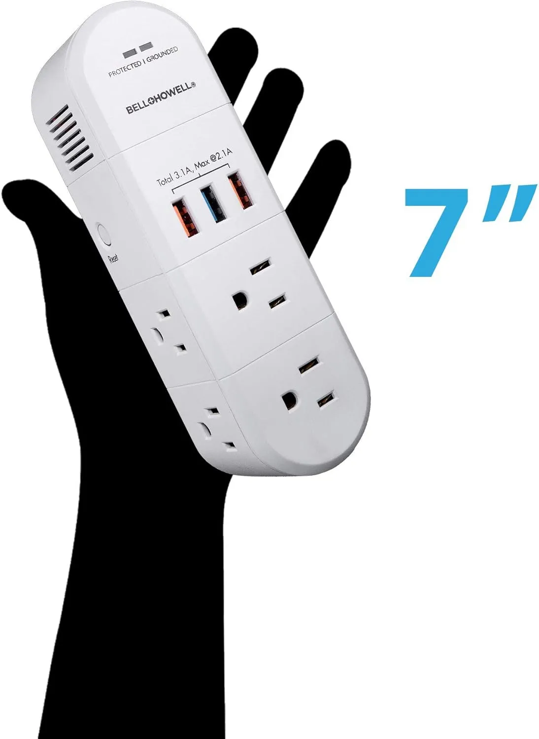 Swivel Power by Bell Howell Power Strip w/Surge Protection Rapid, Swiveling Charging Station USB Outlet Extender – with 6 Electrical, 3 USB Port, 125VAC / 60Hz / 10A / 1250WMax, UL STD 498A