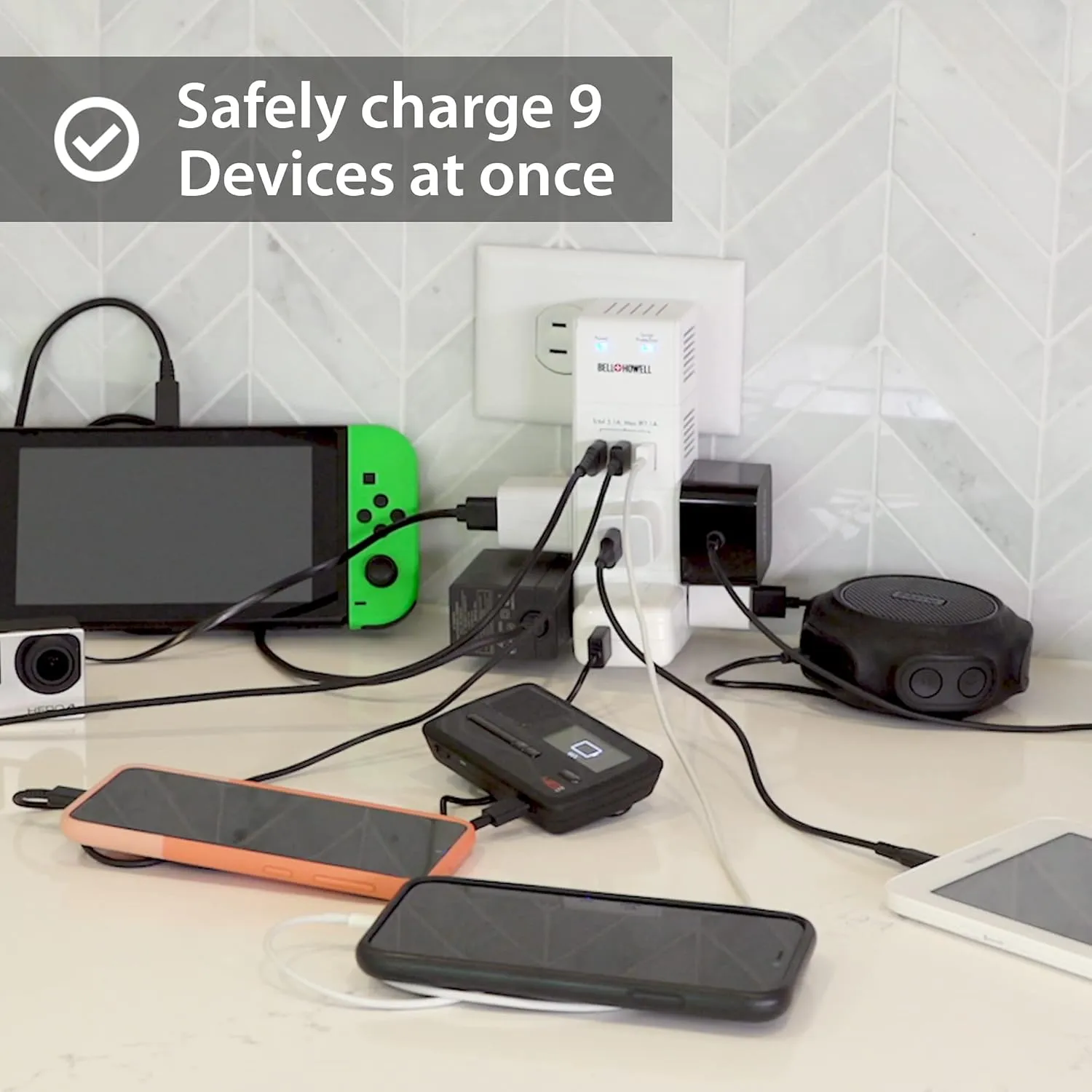 Swivel Power by Bell Howell Power Strip w/Surge Protection Rapid, Swiveling Charging Station USB Outlet Extender – with 6 Electrical, 3 USB Port, 125VAC / 60Hz / 10A / 1250WMax, UL STD 498A