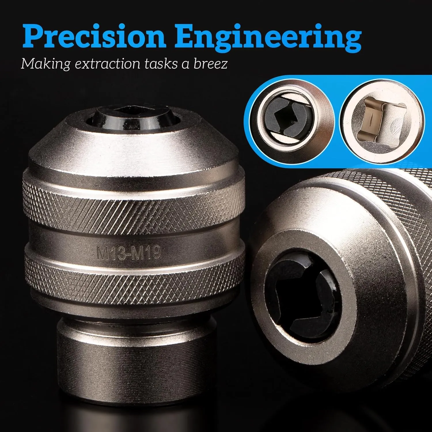 Tap Socket,1/2"DR x M13 ~ M19 Tap Extractor,Adjustable Extraction Tool,Tap Handle for Taps,Reamers,Screw Extractors