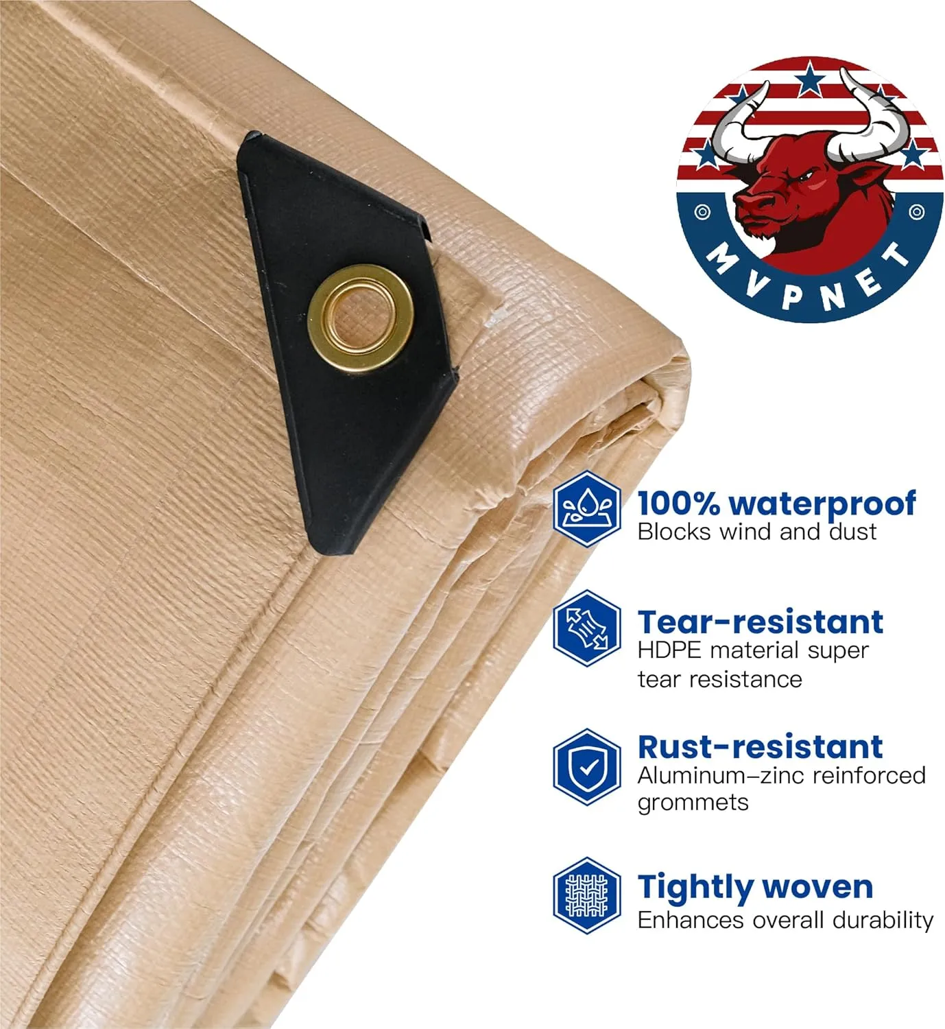 Tarp 12x20 Heavy Duty Waterproof Beige Tarp 12.5mil,Durable,Multipurpose, Weather Resistant,Uv Resistant,Tear Resistant,Can Be Used for Outdoor Furniture,Cars,Ships,Roofs-by MVPNET