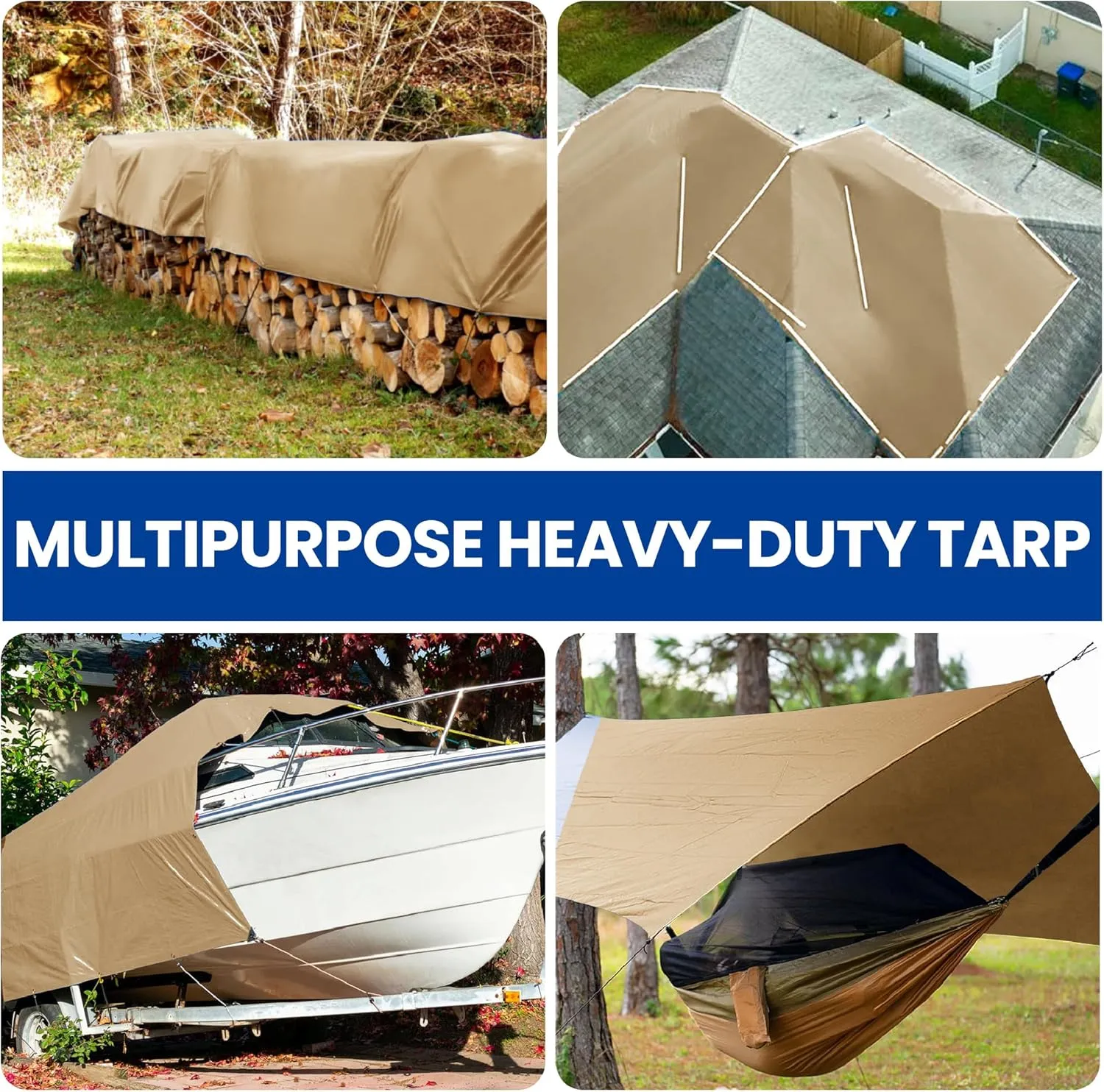 Tarp 12x20 Heavy Duty Waterproof Beige Tarp 12.5mil,Durable,Multipurpose, Weather Resistant,Uv Resistant,Tear Resistant,Can Be Used for Outdoor Furniture,Cars,Ships,Roofs-by MVPNET