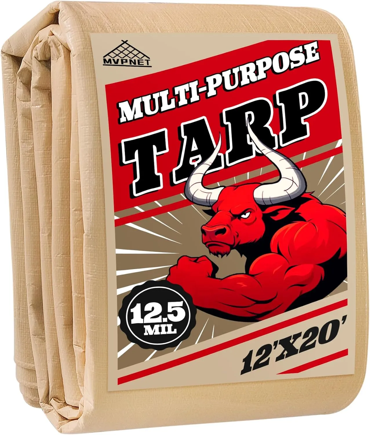 Tarp 12x20 Heavy Duty Waterproof Beige Tarp 12.5mil,Durable,Multipurpose, Weather Resistant,Uv Resistant,Tear Resistant,Can Be Used for Outdoor Furniture,Cars,Ships,Roofs-by MVPNET