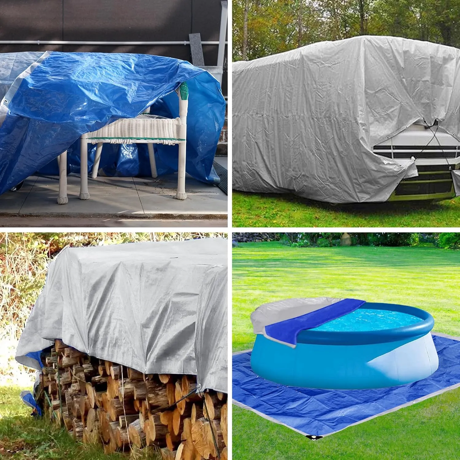 TARPAL Tarp 8x16 Feet Tarp Waterproof Small tarp 7.5mil Waterproof tarps for Outdoors,UV Protection,Rip and Tear Proof,Poly Tarpaulin(Silver/Blue)