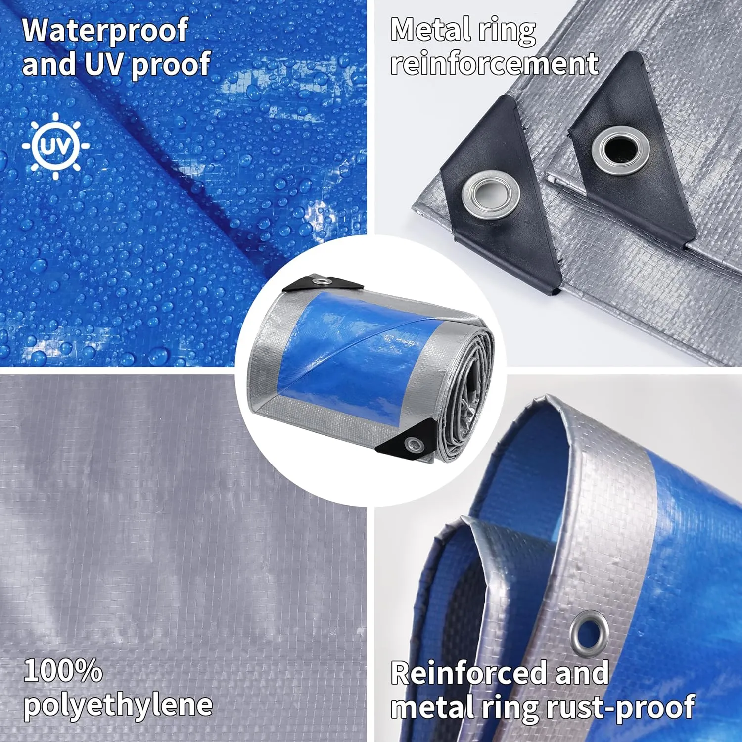 TARPAL Tarp 8x16 Feet Tarp Waterproof Small tarp 7.5mil Waterproof tarps for Outdoors,UV Protection,Rip and Tear Proof,Poly Tarpaulin(Silver/Blue)