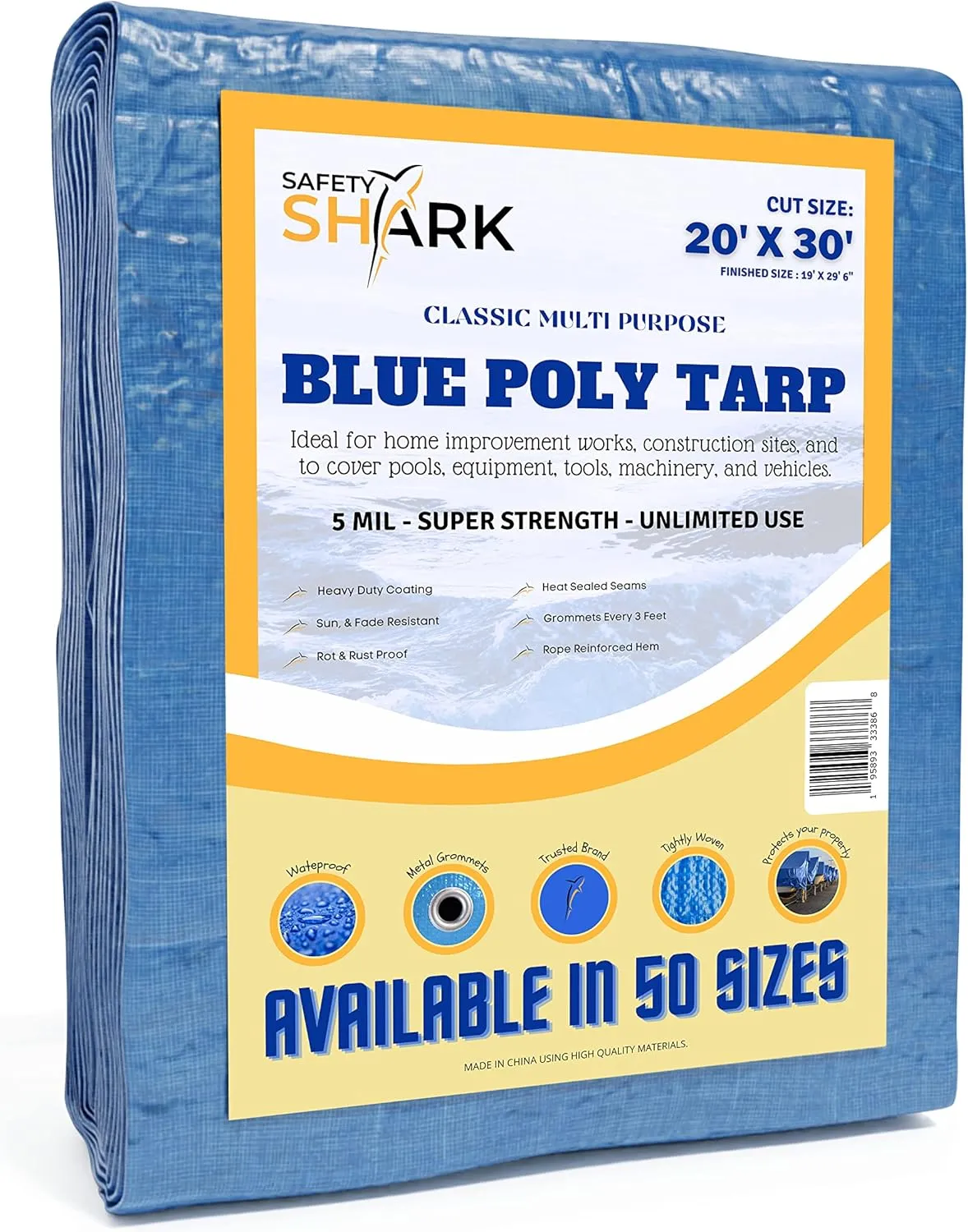 Tarps Heavy Duty Waterproof 20x30 Feet - 5 Mil Heavy Duty Tarp - Large Blue Tarp Waterproof Protection, Use As Outdoor Weatherproof Cover to Shield Your Pool, Car, Patios, Leaking Roofs