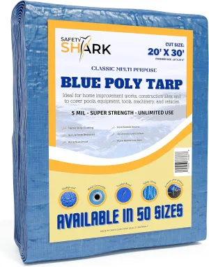 Tarps Heavy Duty Waterproof 20x30 Feet - 5 Mil Heavy Duty Tarp - Large Blue Tarp Waterproof Protection, Use As Outdoor Weatherproof Cover to Shield Your Pool, Car, Patios, Leaking Roofs