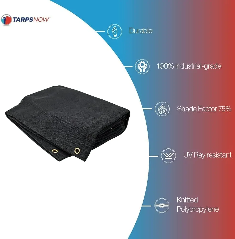 Tarps Now 8x16 ft Heavy Duty Mesh Tarp, 75% Sunblock Shade Cloth with Grommets & Reinforced Edges, Useful for Dump Trucks, Patio Privacy Screen, Wind Block, Canopies, & Pool Cover-Black