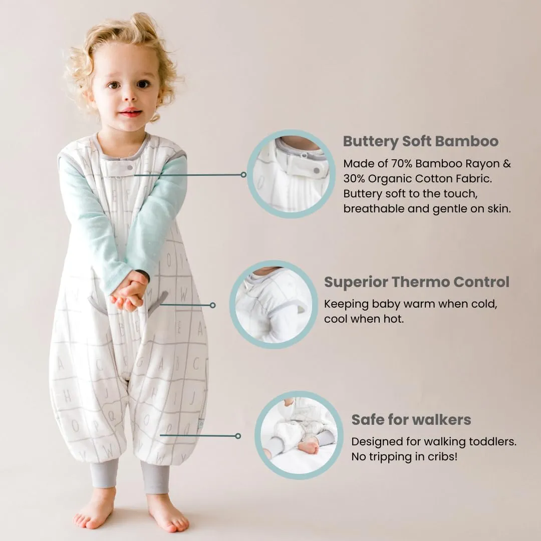Tealbee Dreamsuit: Toddler Sleep Sack with Feet 12-18 months, 18-24 months - 1.2 TOG All Season Baby Wearable Blanket for Walkers - Rayon made from Bamboo, Organic Cotton Sleep Bag (12m-2T) - Alphabet