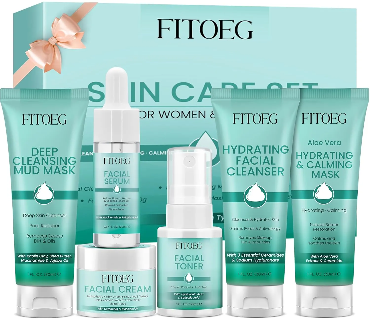 Teen Women Gifts,Skin Care,Skincare,Hydrate,Oil Control,Pore Shrinking,Anti-Allergy Facial Skin Care Routine Kit Travel Size Gift Set Stocking Stuffers for Teen Girls 10-12 16-18 & Women for All Skin