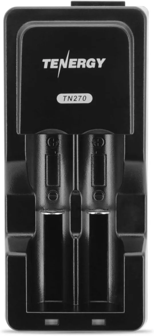 Tenergy TN270 Li-ion Battery Charger for 18650/18500/14500 Rechargeable Batteries, 2 Bays Fast Smart Charger for Flashlights/Digital Cameras Batteries