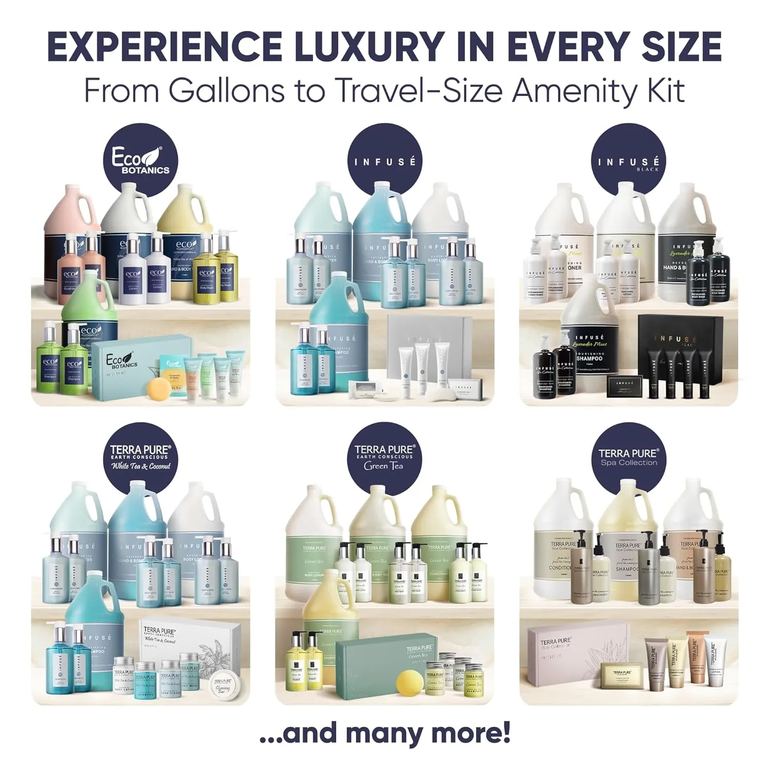 Terra Pure White Tea & Coconut Amenity & Accessory Kit |1oz Travel Size Shampoo, Conditioner, Lotion, Body Wash, 2 Cleansing Bars, Shave & Dental Sets, Make-Up Remover Wipes, & Vanity Kit | 15 Boxes
