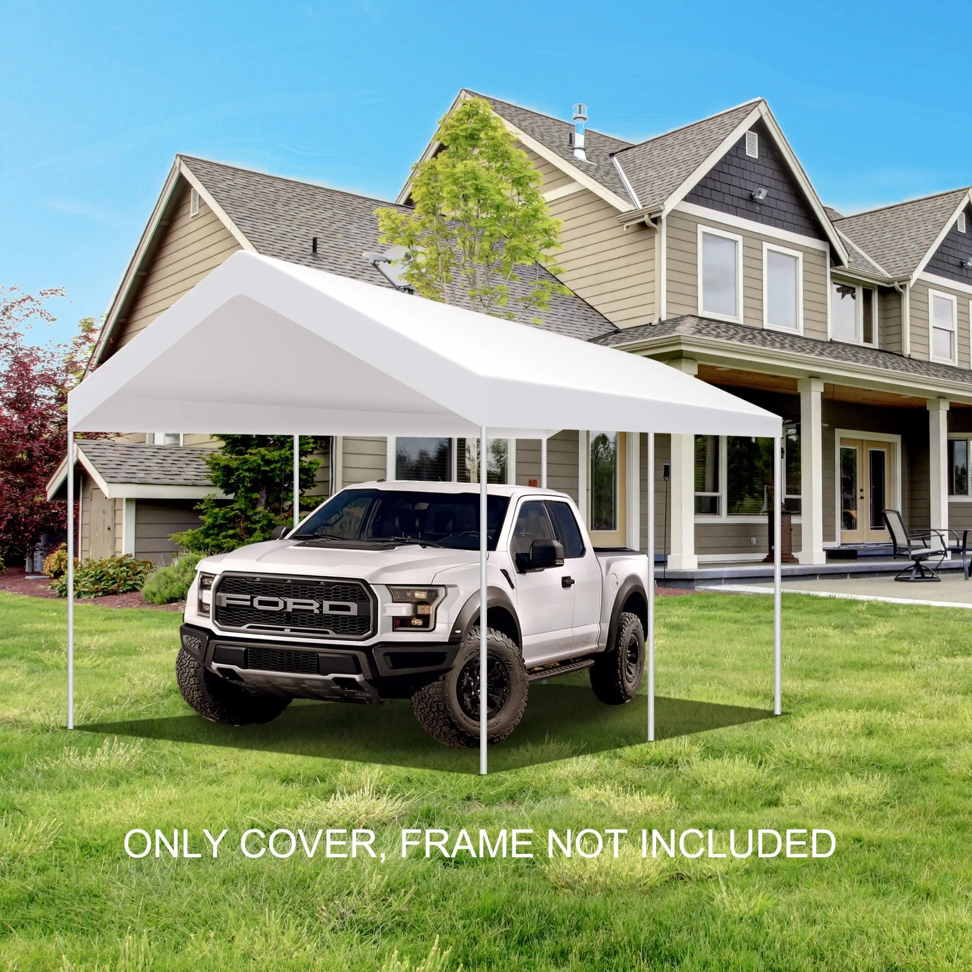 TGEHAP 12'x20' Carport Replacement Canopy Cover for Tent Car Garage Shelter Top Tarp Cover with Ball Bungees (Only Only Top Cover, Frame is not