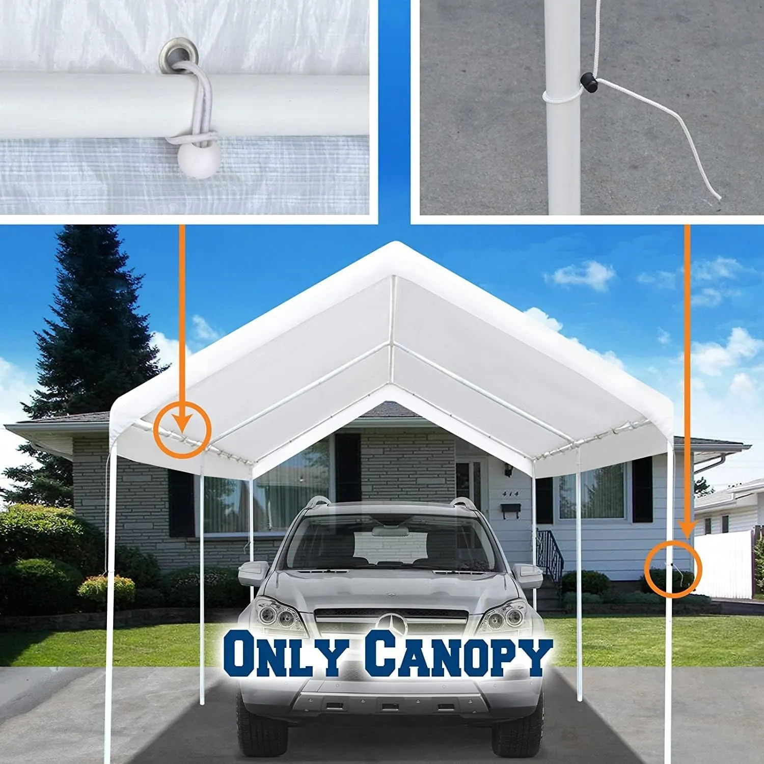 TGEHAP 12'x20' Carport Replacement Canopy Cover for Tent Car Garage Shelter Top Tarp Cover with Ball Bungees (Only Only Top Cover, Frame is not