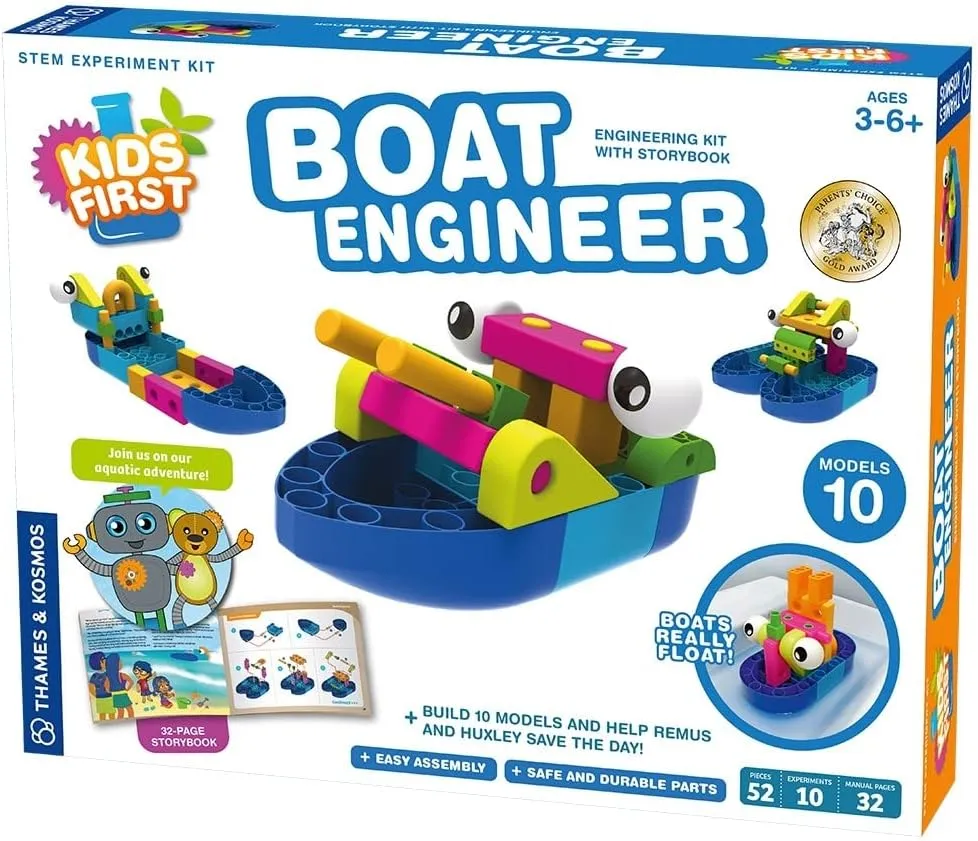 Thames & Kosmos Kids First Boat Engineer STEM Experiment Kit for Young Learners, Build 10 Non-Motorized Models, Play & Learn with Storybook Manual, Parents’ Choice Gold Award Winner