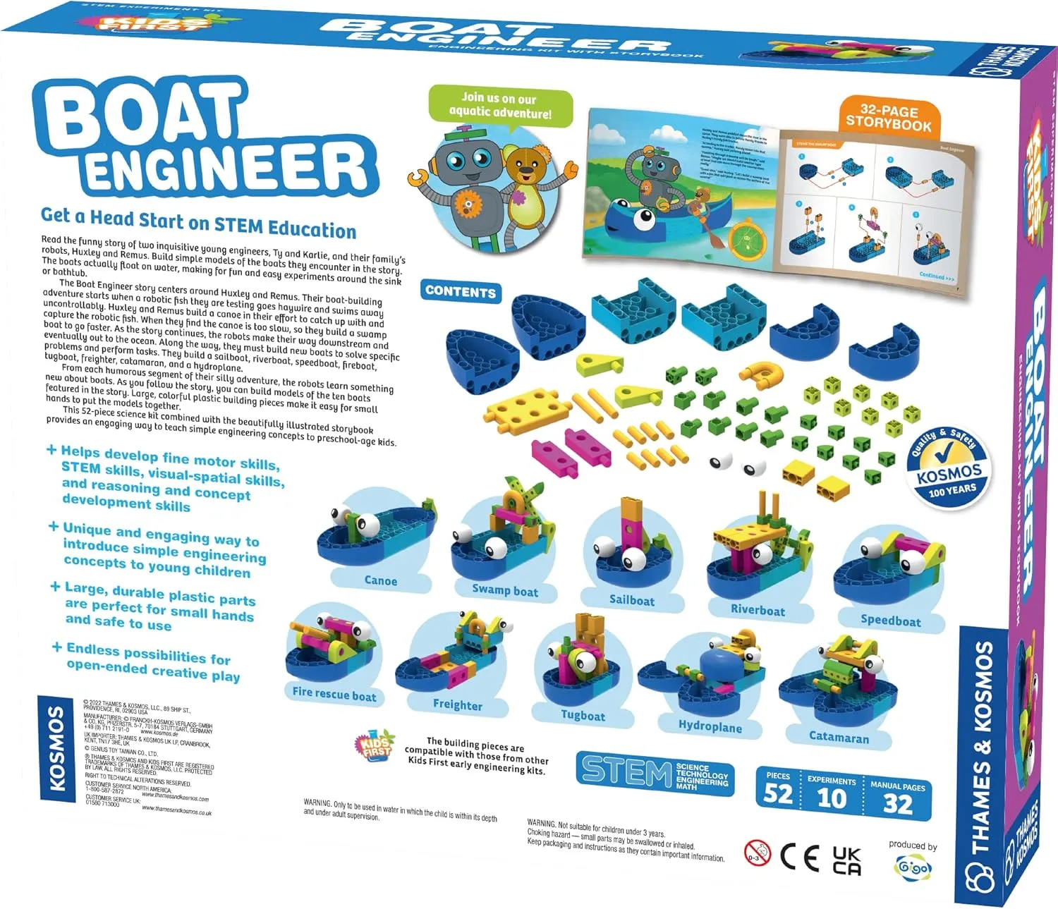Thames & Kosmos Kids First Boat Engineer STEM Experiment Kit for Young Learners, Build 10 Non-Motorized Models, Play & Learn with Storybook Manual, Parents’ Choice Gold Award Winner