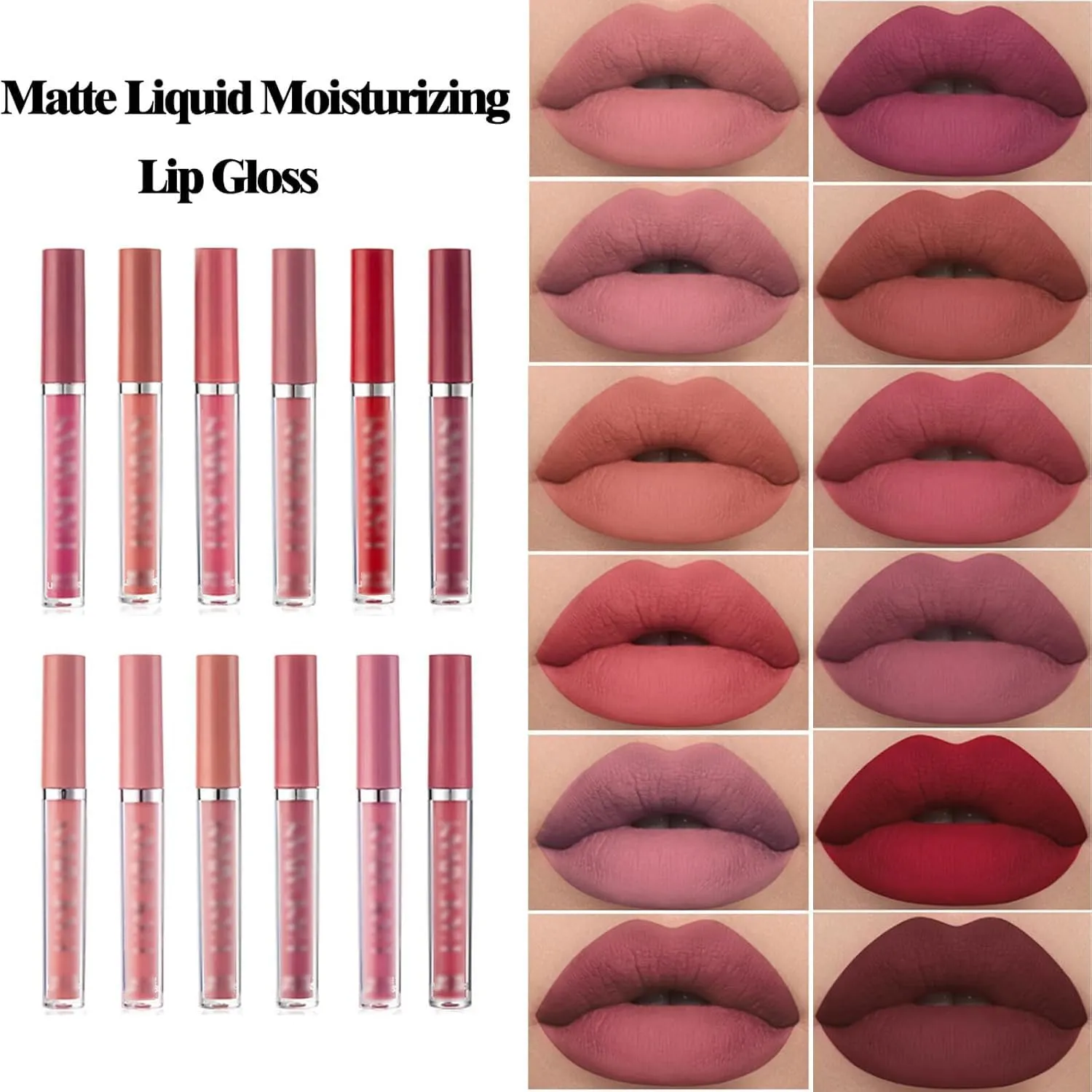 The Everlasting Liquid Lipstick Matte Set Of 6, Matte Liquid Moisturizing Lip Gloss Kit, Non Stick Cup Lip Makeup, Non-Fading Waterproof Lip Gloss Set For Women (#AB, one size)