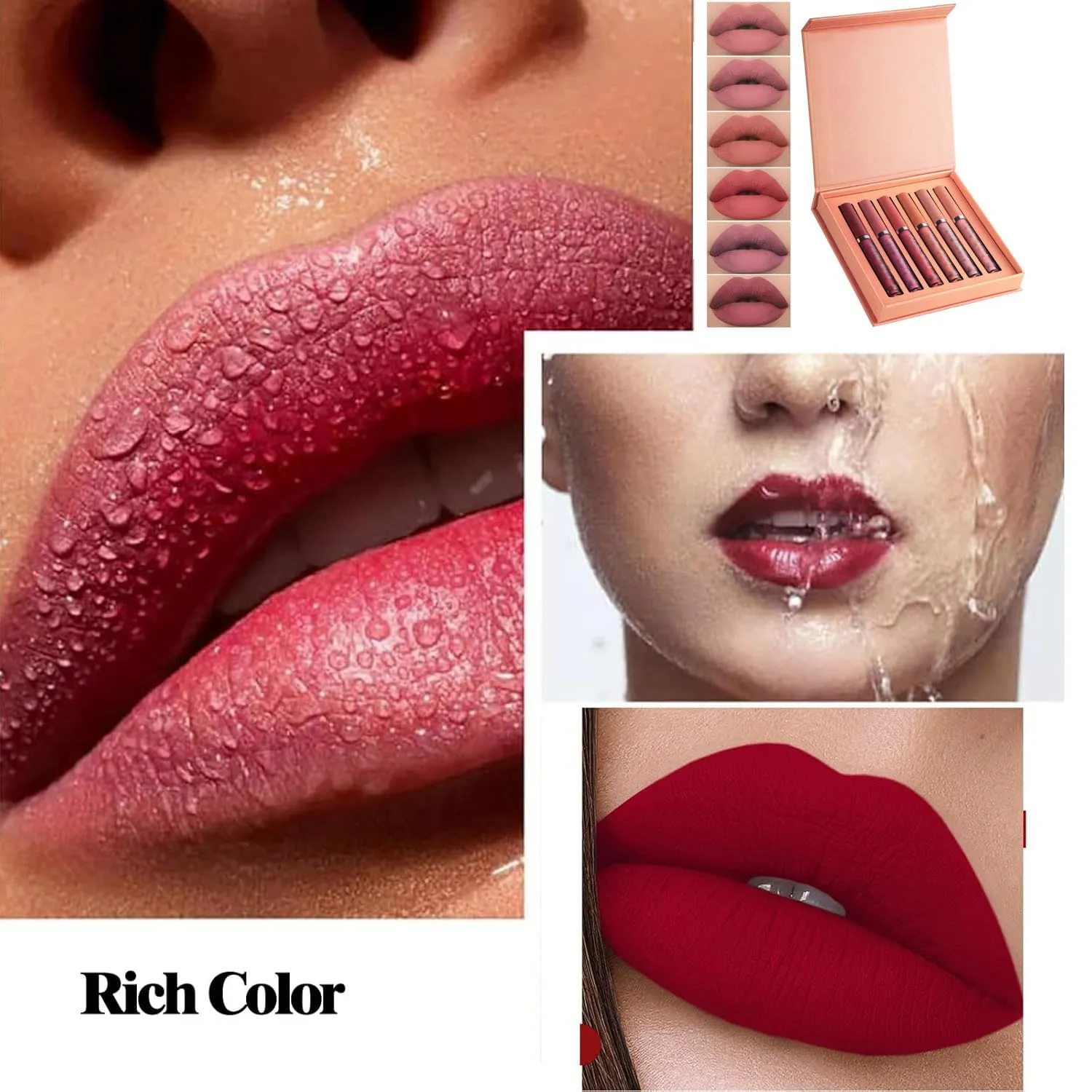 The Everlasting Liquid Lipstick Matte Set Of 6, Matte Liquid Moisturizing Lip Gloss Kit, Non Stick Cup Lip Makeup, Non-Fading Waterproof Lip Gloss Set For Women (#AB, one size)