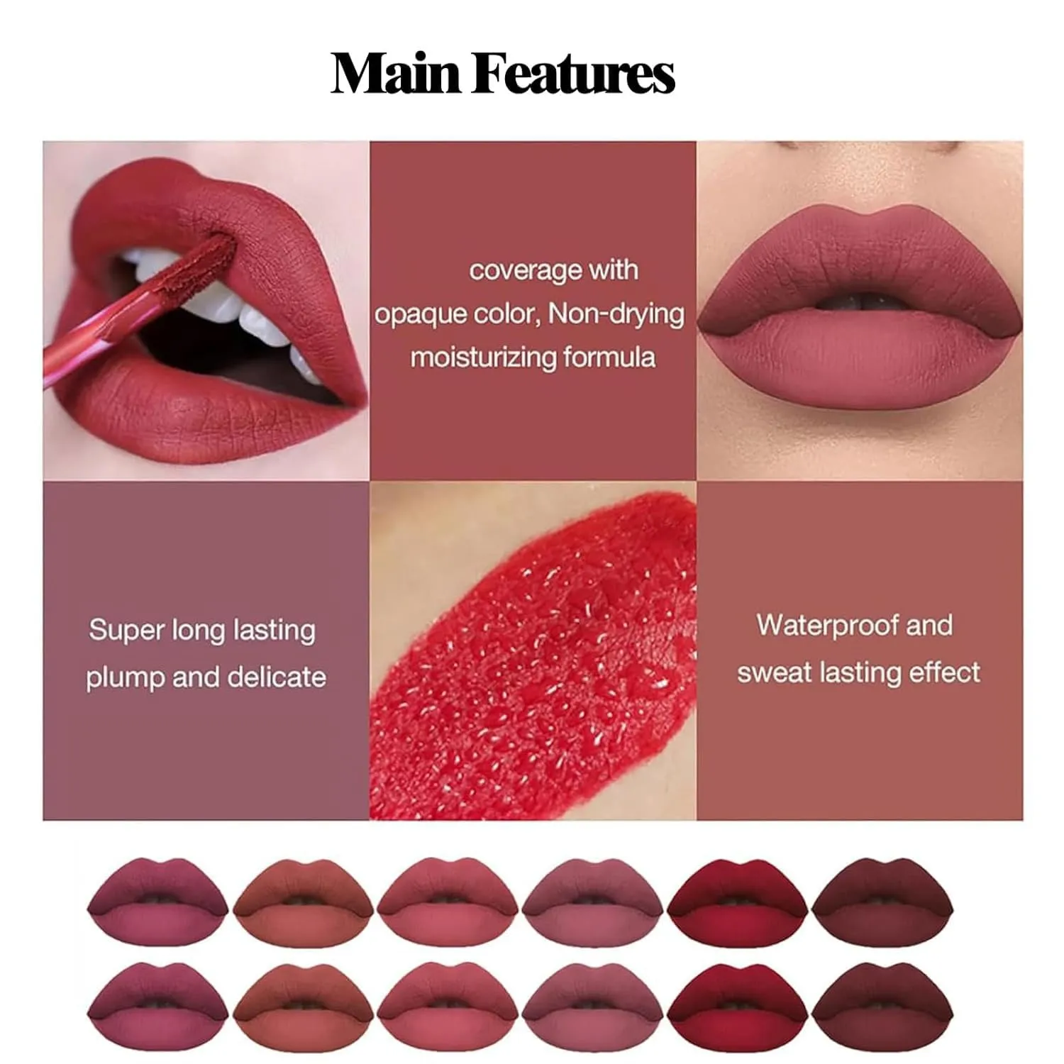 The Everlasting Liquid Lipstick Matte Set Of 6, Matte Liquid Moisturizing Lip Gloss Kit, Non Stick Cup Lip Makeup, Non-Fading Waterproof Lip Gloss Set For Women (#AB, one size)
