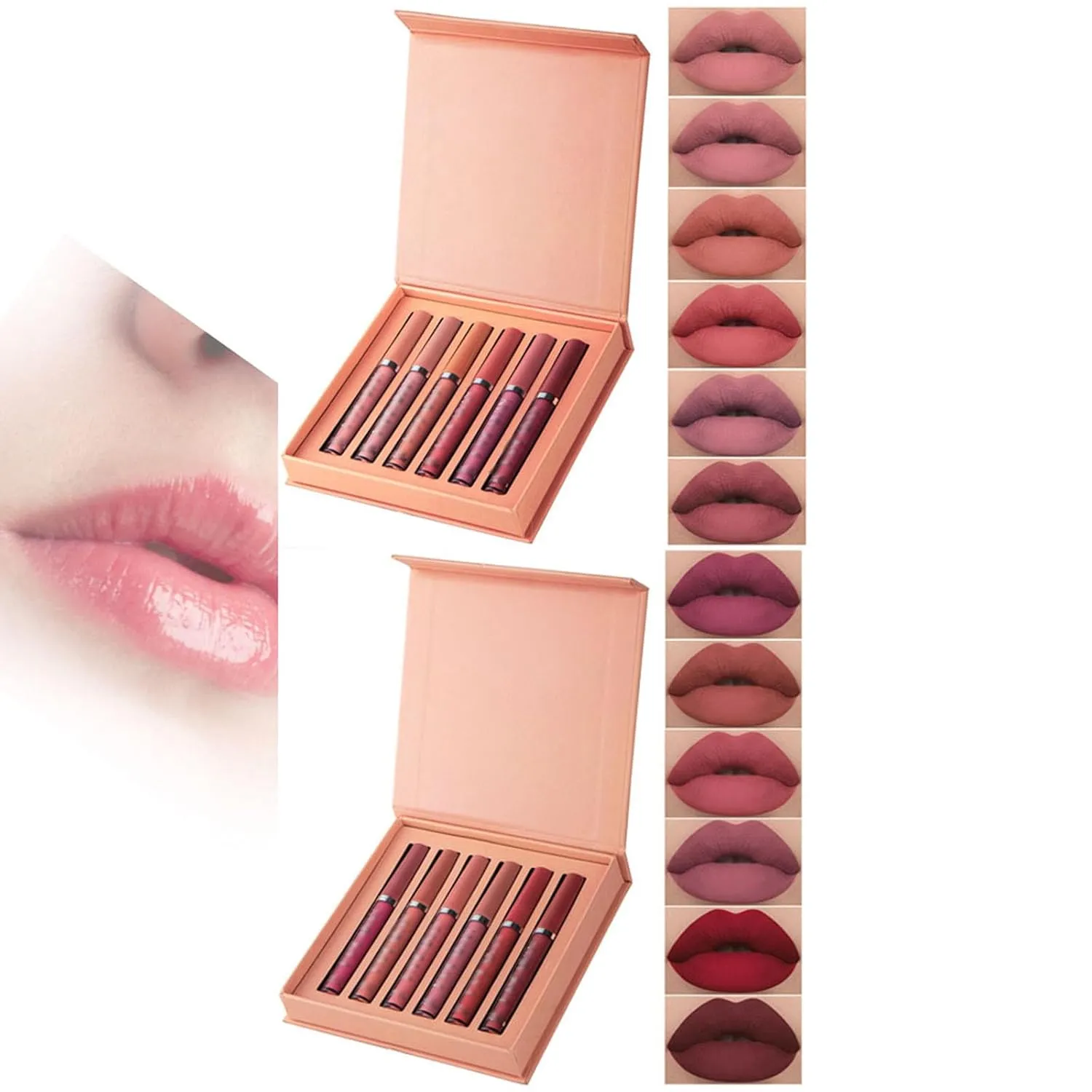 The Everlasting Liquid Lipstick Matte Set Of 6, Matte Liquid Moisturizing Lip Gloss Kit, Non Stick Cup Lip Makeup, Non-Fading Waterproof Lip Gloss Set For Women (#AB, one size)