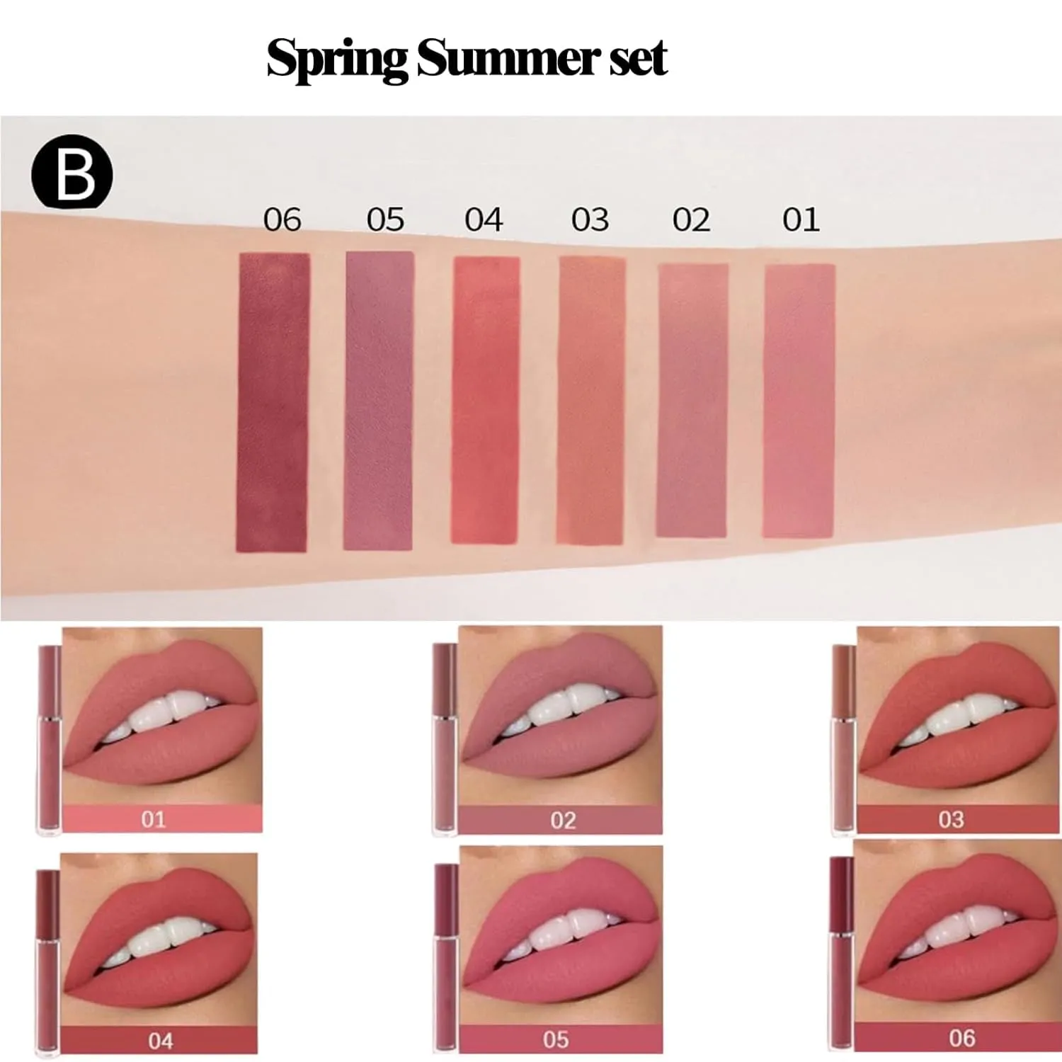 The Everlasting Liquid Lipstick Matte Set Of 6, Matte Liquid Moisturizing Lip Gloss Kit, Non Stick Cup Lip Makeup, Non-Fading Waterproof Lip Gloss Set For Women (#AB, one size)