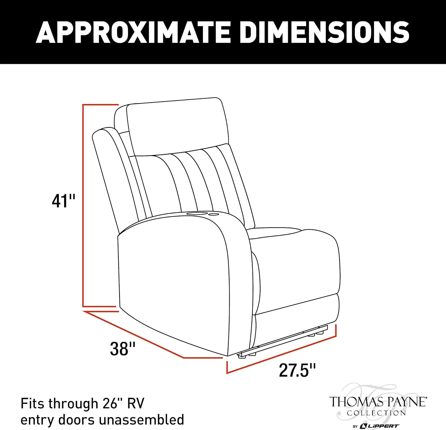 Thomas Payne® Seismic Series Luxury RV Theater Seating Recliner - Right Hand Configuration, Altoona – Remote Control Power Recline, Massage and Lumbar – Power Port Accessory Compatible – 2020134974