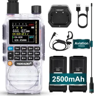 TIDRADIO TD-H3 Ham Radio Handheld,Type C & Wireless Programming,Multi-Band Portable Two Way Radio with AirBand Antenna&2Pcs Batteries,Frequency Match,DTMF FM NOAA SCAN Walkie Talkies-1Pack Crystal