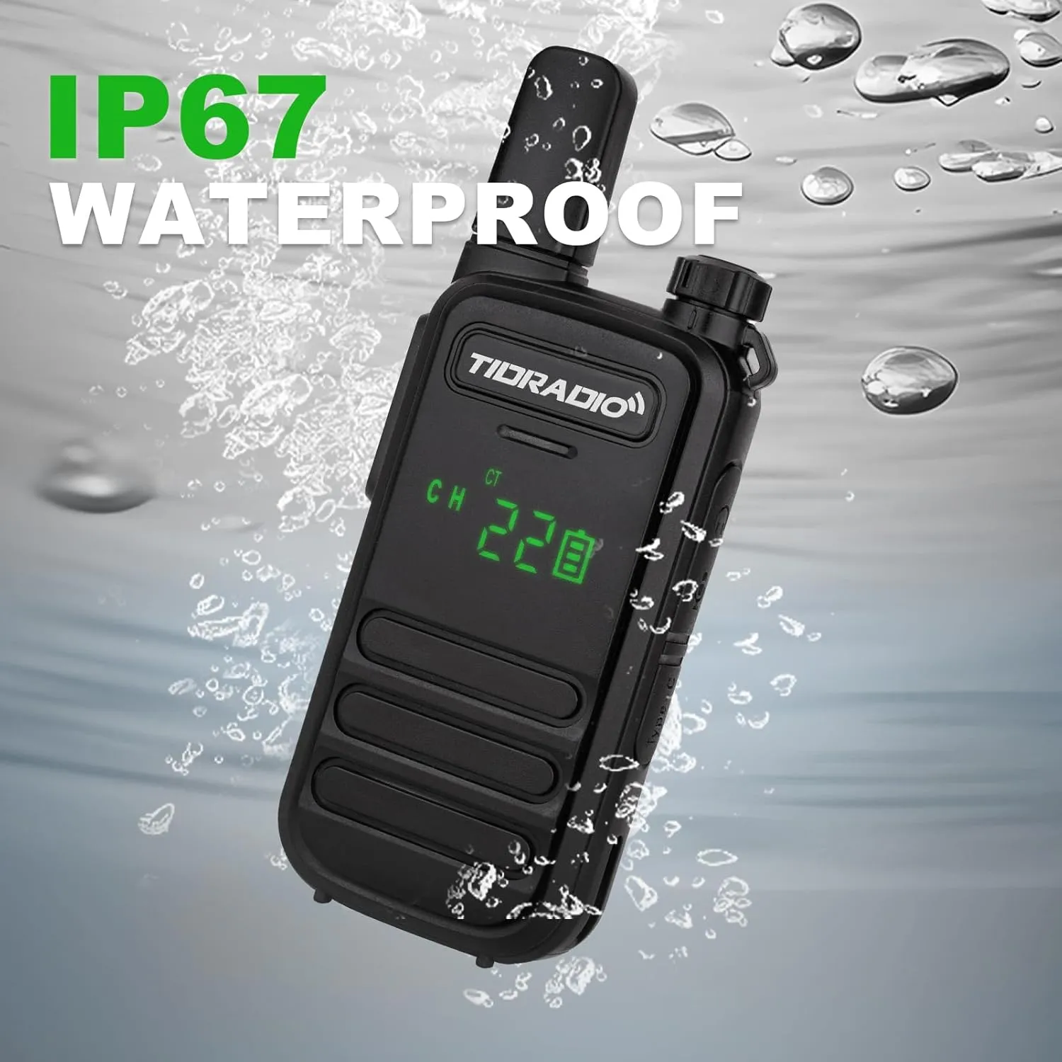 TIDRADIO TD-M11 Walkie Talkies Waterproof IP67 FRS Long Range Two Way Radio with LED Display,NOAA Weather,Walky Talkiy for Industry, Security Work (2 Pack)