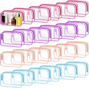 TISRATOK 24 PCS Clear Toiletry Bag, Cosmetic Bag for Travel Makeup Organizer TSA Approved Pouch - Multicolor, Medium