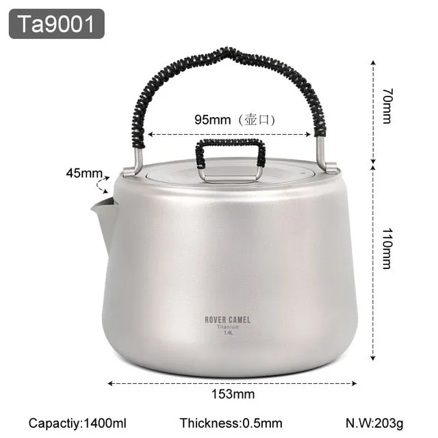 Titanium 1.4L Outdoor Camping Heating Water Kettle