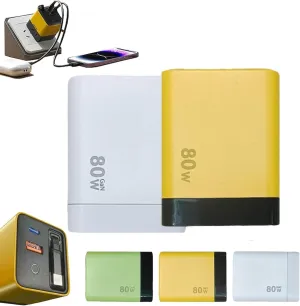 Tobre 3 in 1 Charger 80 Watt, 3 in 1 Gan Charger, Scalable 80w Max Fast Charger Module with Type-C Cable and 2 USB Ports, Retractable 80w Max All in One Charge for Phone, Laptops (2pcsA)