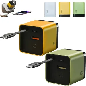 Torbe 3 in 1 Gan Charger, Retractable 80w Max, 3 in 1 Gan Charger,Scalable 80w Max Fast Charger Module with Type-C Cable and 2 USB Ports, for iPhone, Phone and Laptops (Yellow Green)