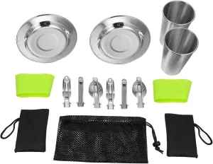 Totority 11-pc Stainless Steel Camping Cutlery Set Portable Outdoor Picnic Utensils Camper Accessories Rustproof Tableware for Hiking