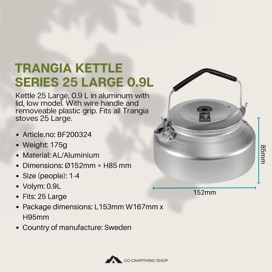 Trangia Kettle Series 25 Large 0.9L Aluminium Lightweight for Camping Outdoor Glamping Hiking