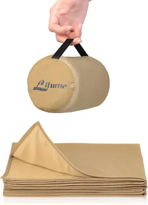 Travel Blanket Lightweight and Breathable, 67 x 48 in Soft Airplane Flight Blanket for Travelers, Foldable Camping Sheet with Stuff Sack for Train, Camp, backapcking, office, home(Creamy Brown)