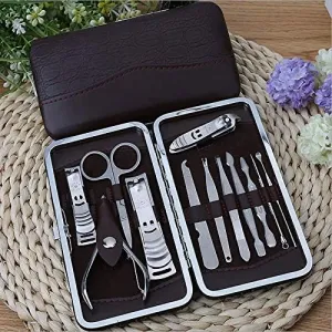 Travel Mini Nail Set Professional Stone Pattern Case 12 Pcs Nail Clipper Kit Nail Care Set Pedicure Scissor Tweezer Portable Travel Beauty kit