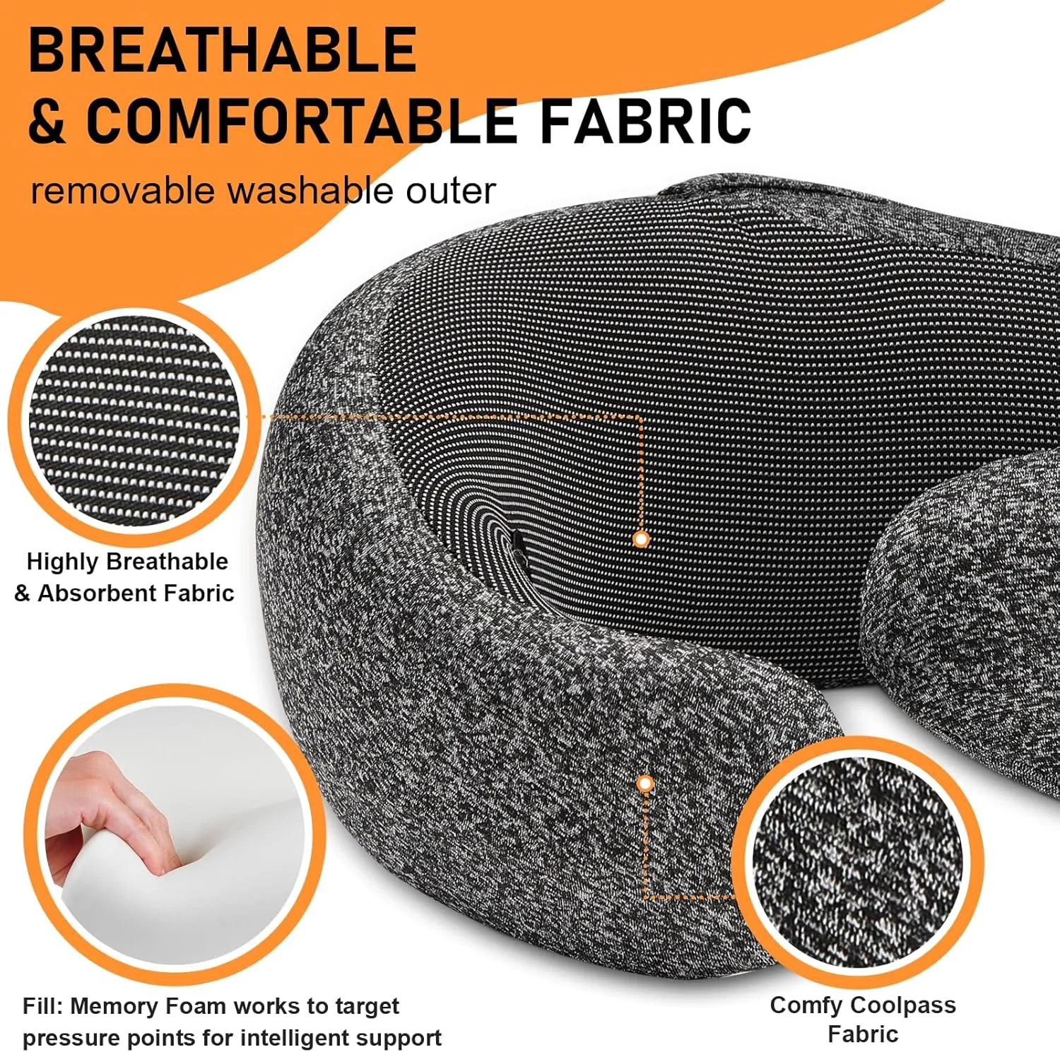 Travel Pillow - Hooded Neck Pillow Airplane, Memory Foam Pillow for Plane, Office, Cars Sleeping, Long Flight Must Haves, Road Trip Essentials Accessories for Adults (Dark Gray)