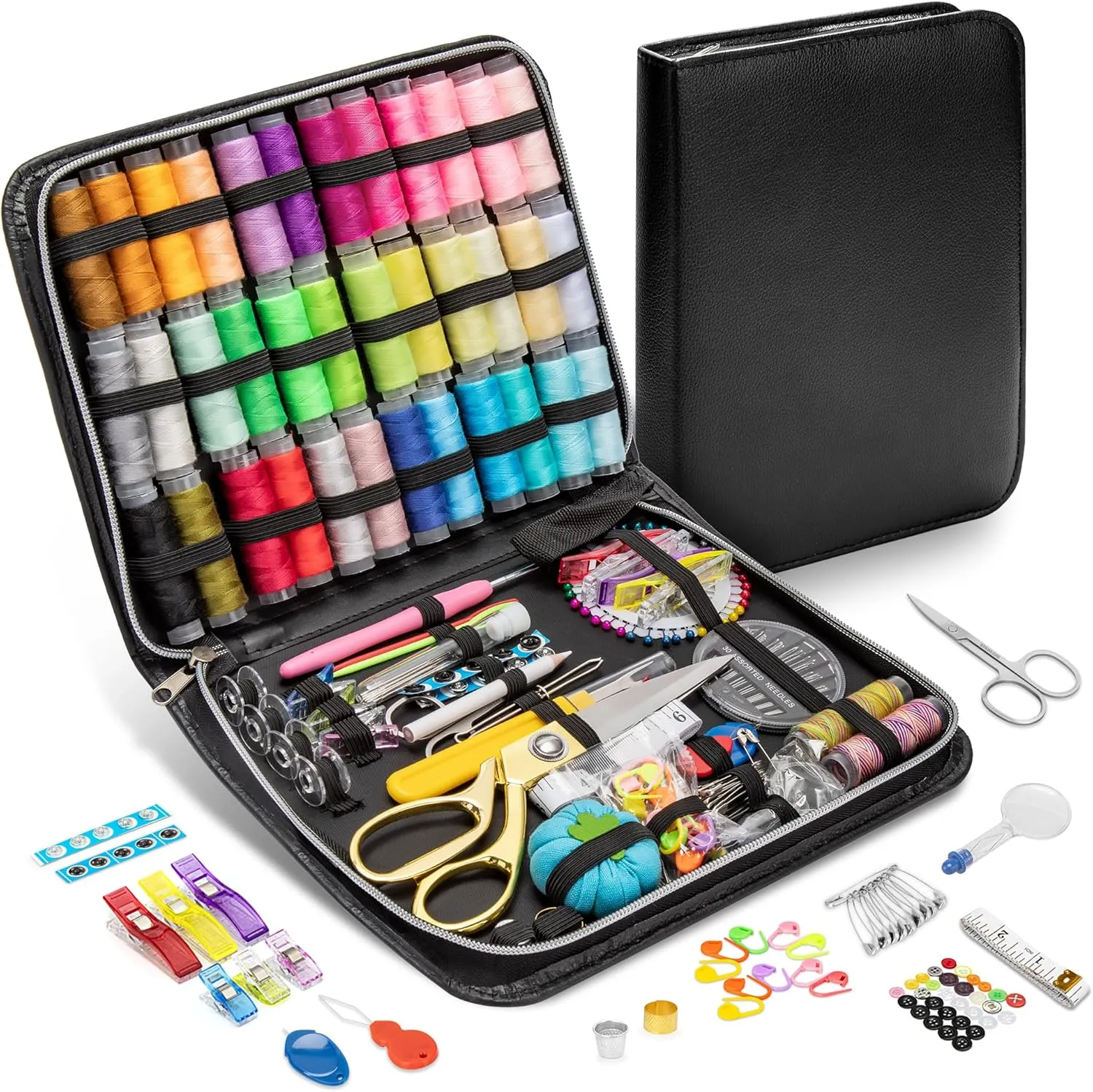 Travel Sewing Kit, 229Pcs for Grandma Mom Proffessional Beginner Starter Traveler, Small Stitching Kit Contains Needles Thread Scissors Measure Tape Thimble Etc.