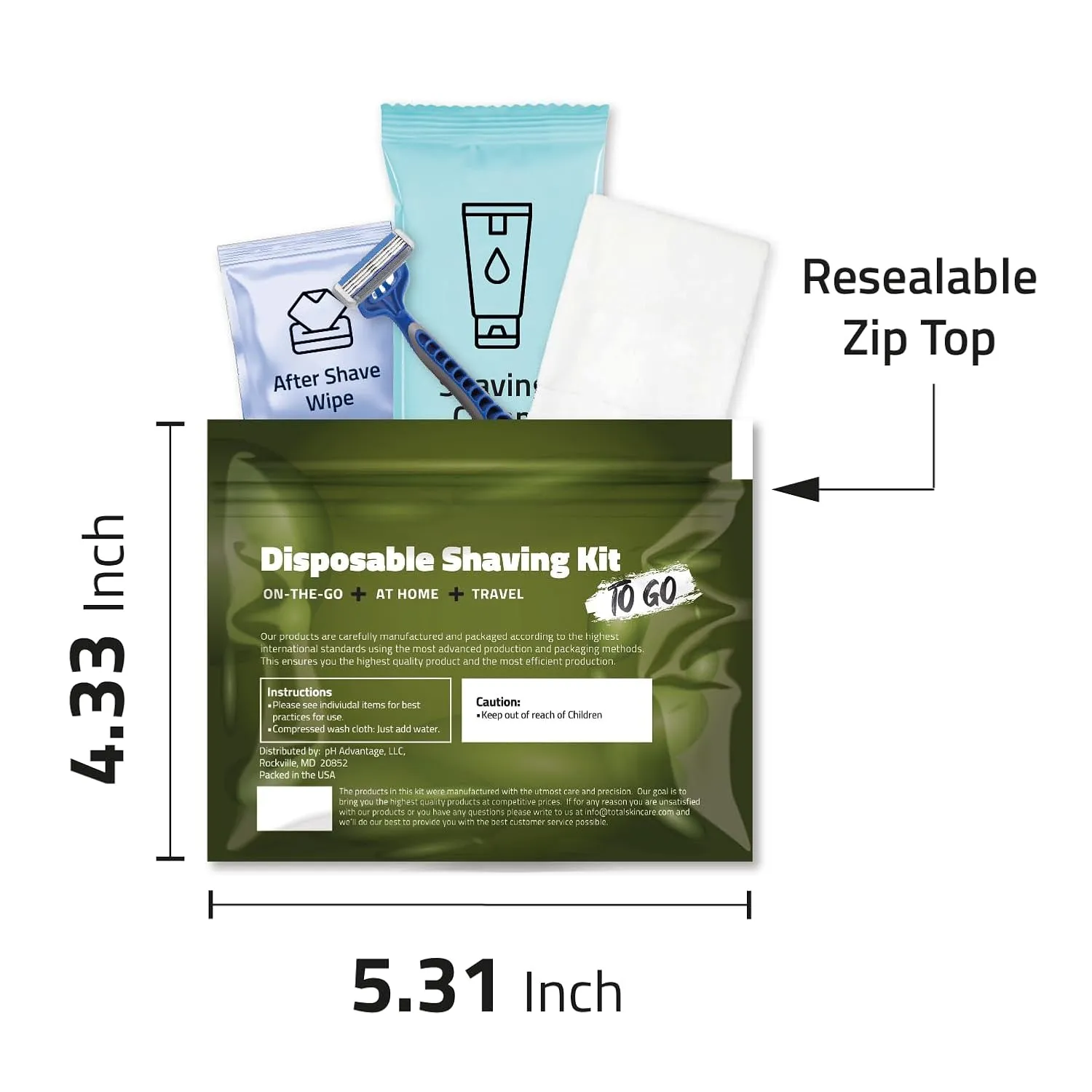Travel Shaving Kit with Razor, Shaving Cream, Washcloth and Aftershave Wipe, Men's Disposable Grooming Pack (Green) (100)